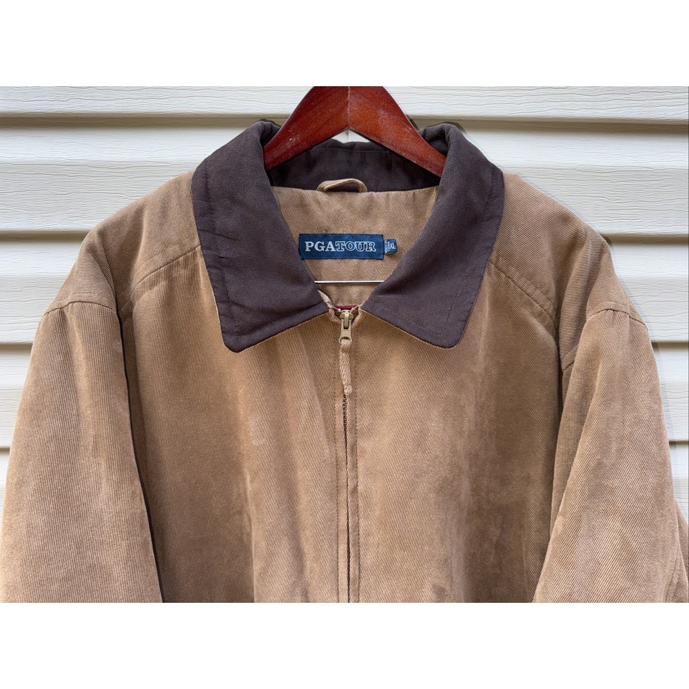 PGA Tour Jacket Mens XL Brown Corduroy Full Zip Lined Golf Coat